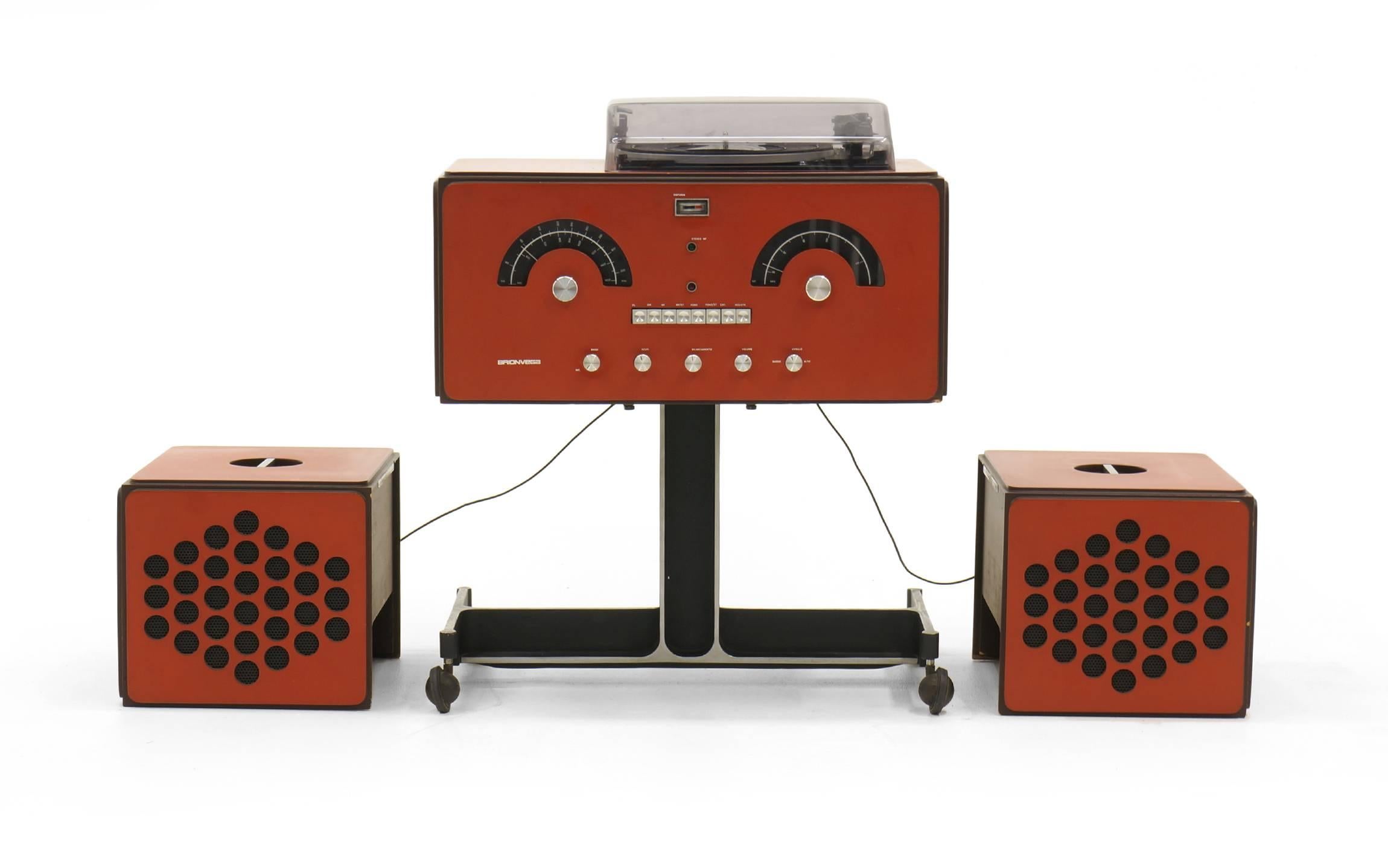 1965 Vintage Brionverga RR126 Rare Brick Red Am Fm Stereo Radio and Turntable 1