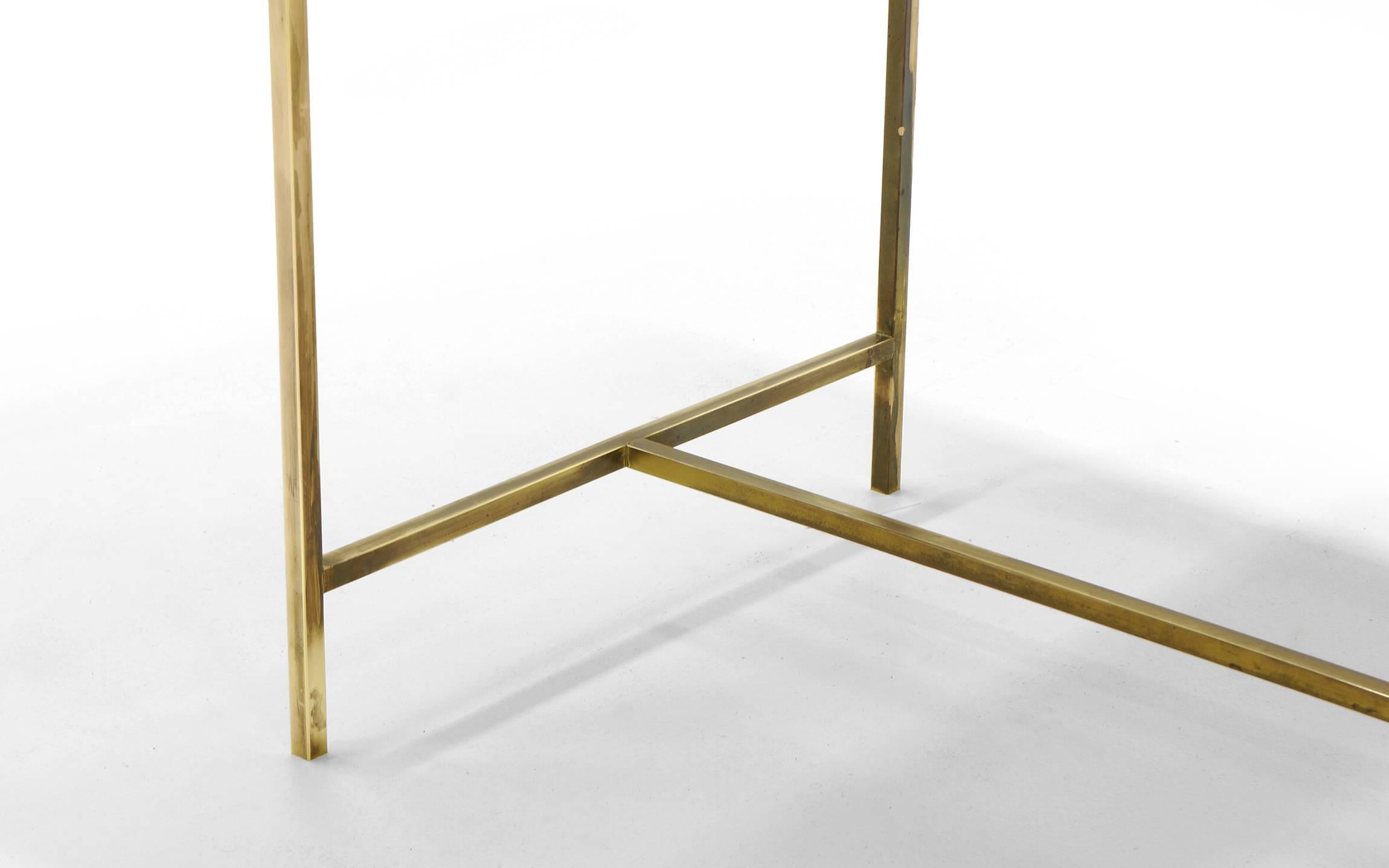 Mid-20th Century Pair of Paul McCobb Side or End Tables Brass with White Glass / Vitrolite Tops