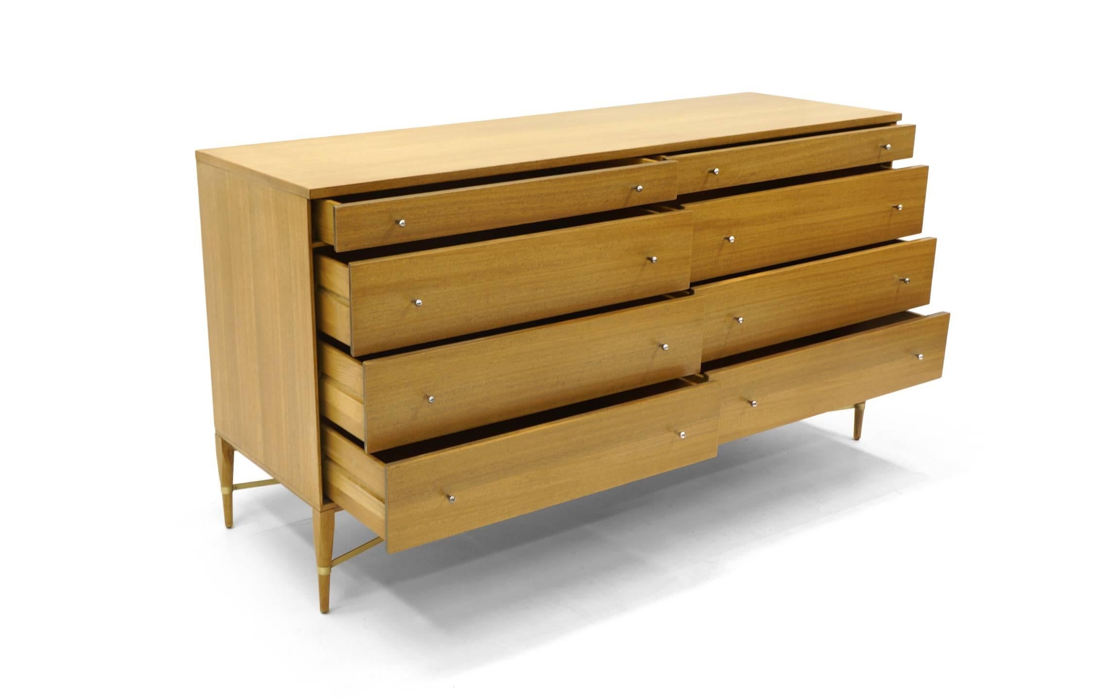 Mid-Century Modern Paul McCobb Eight-Drawer Dresser Mahogany with Brass Cross Stretchers