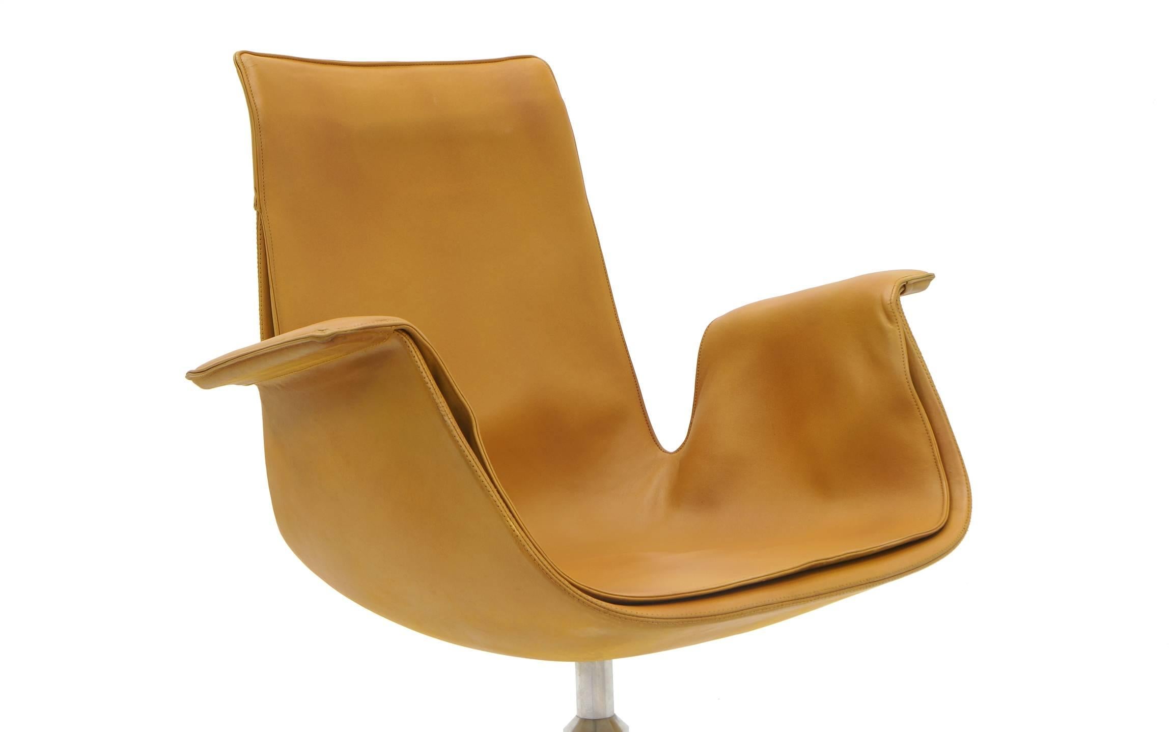 Scandinavian Modern Fabricius and Kastholm Swivel Chair on Casters, Cognac Leather