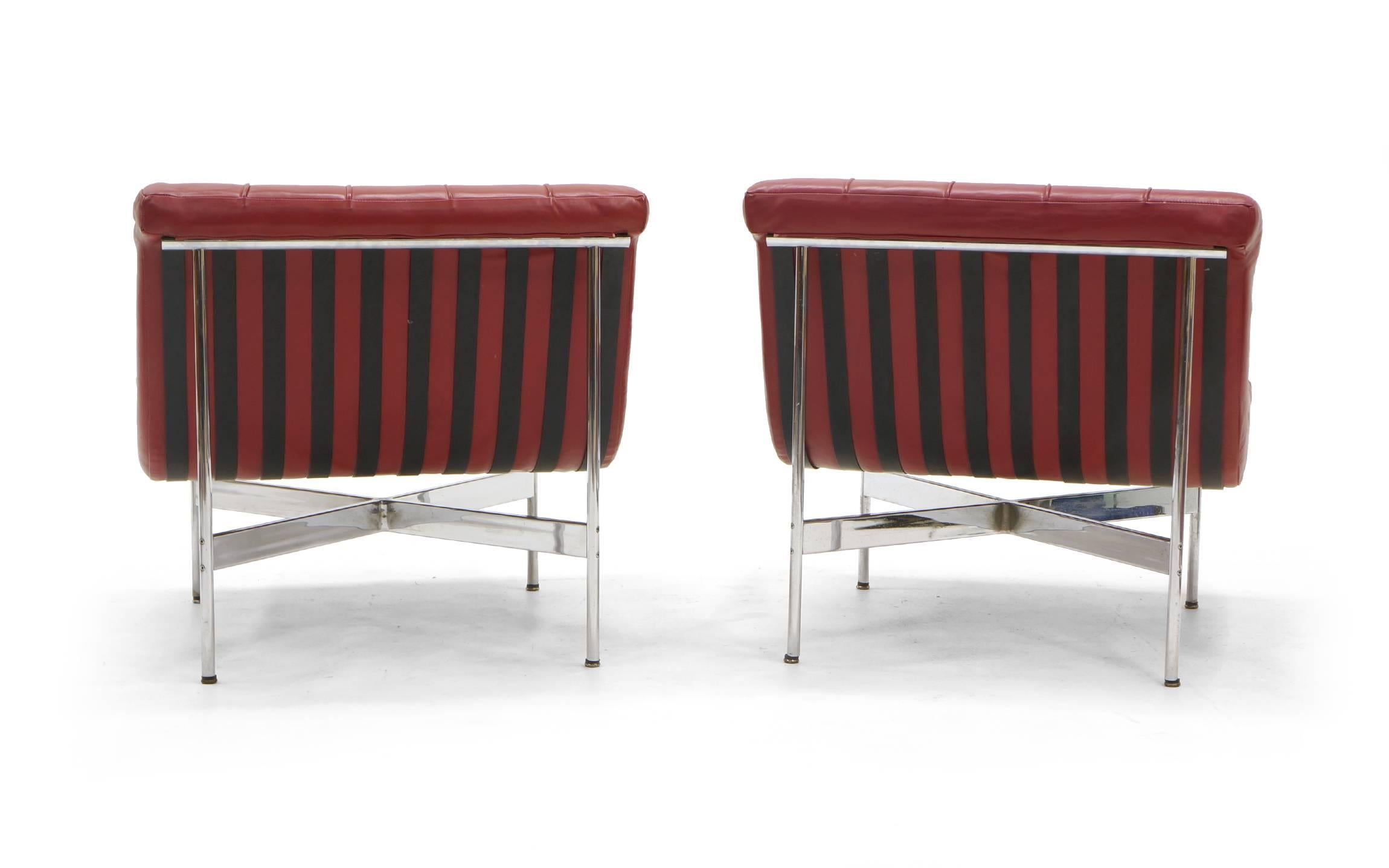 American Pair of Laverne Red Leather Lounge Chairs For Sale