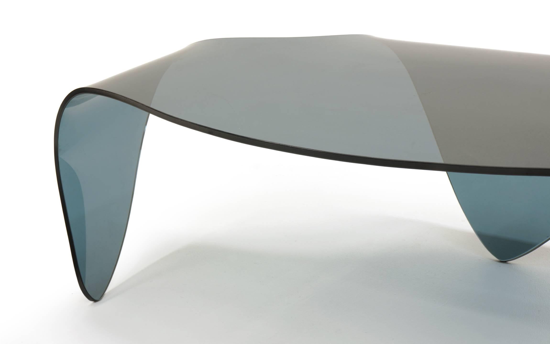 All Glass Coffee Table, Biomorphic, Sculptural Blue/Gray Glass Form In Good Condition In Kansas City, MO