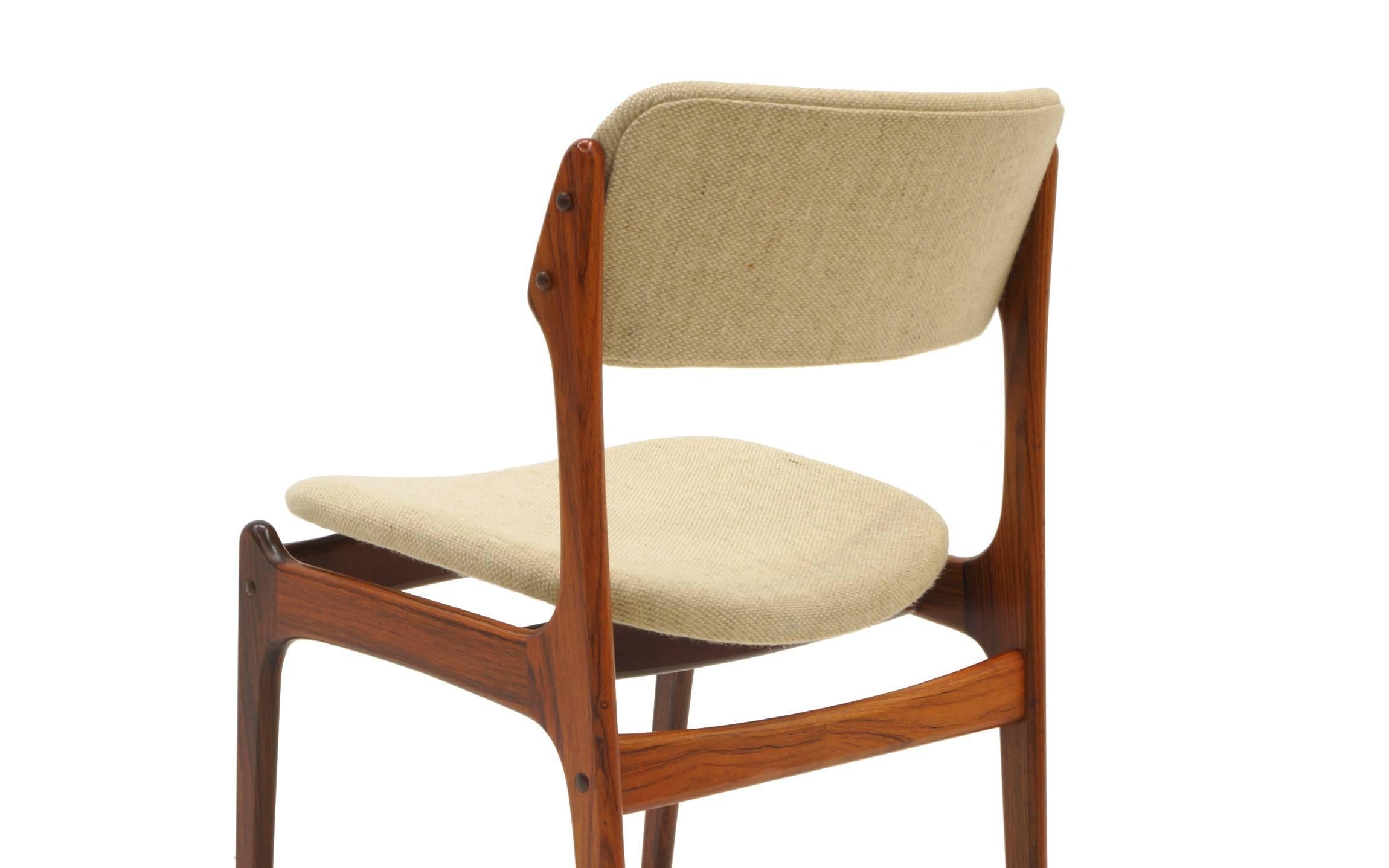 Upholstery Set of Eight Rosewood Danish Modern Dining Chairs Designed by Erik Buch