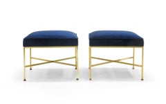 Pair of Paul McCobb Stools Solid Brass Frames and Cross Stretchers Excellent