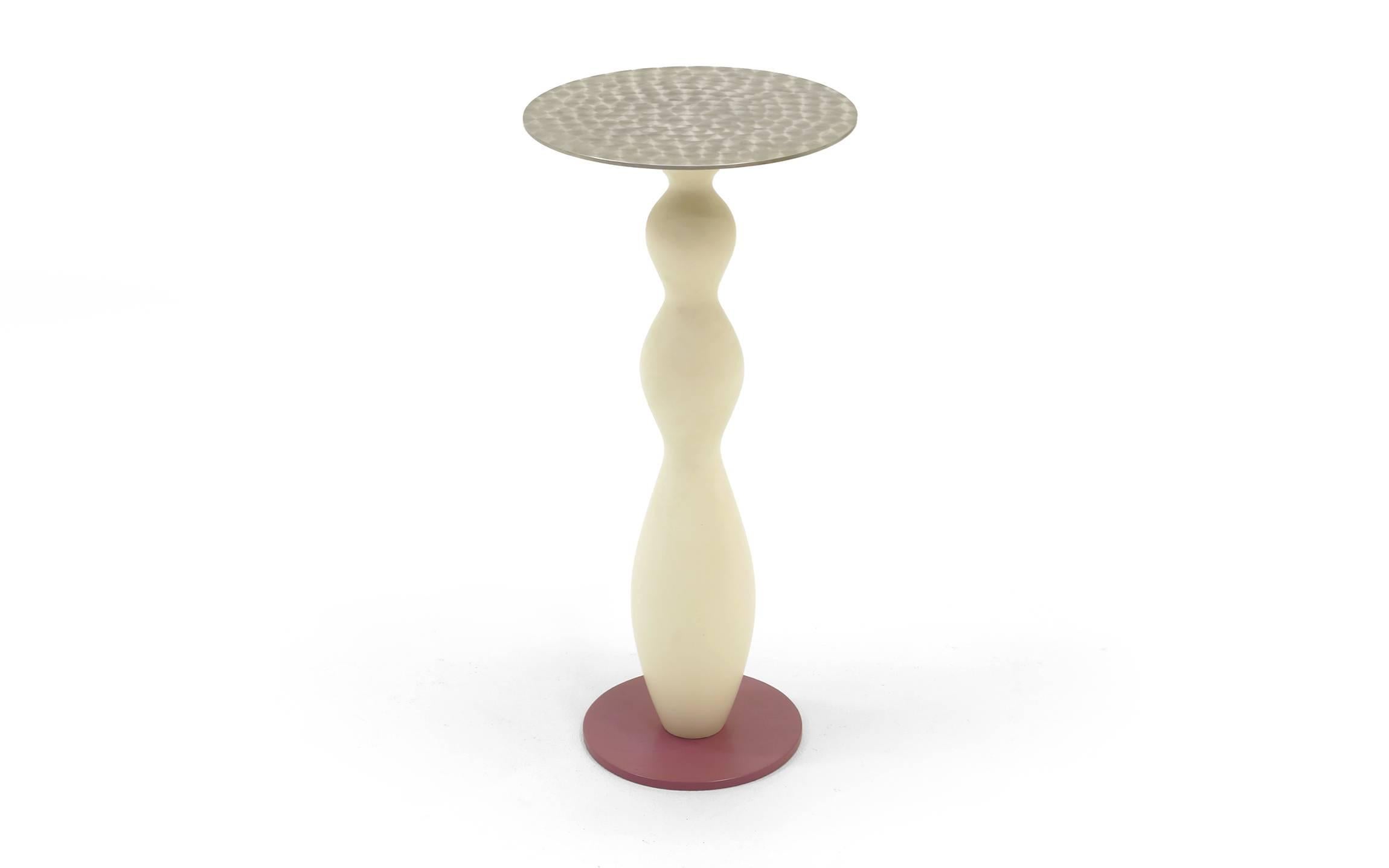 Occasional table designed by Marco Zanuso for the Design Group Memphis founded by Ettore Sottsass. Can be uses as a side table or pedestal as it is almost measures 29 inches tall. Signed with applied metal manufacturers label 