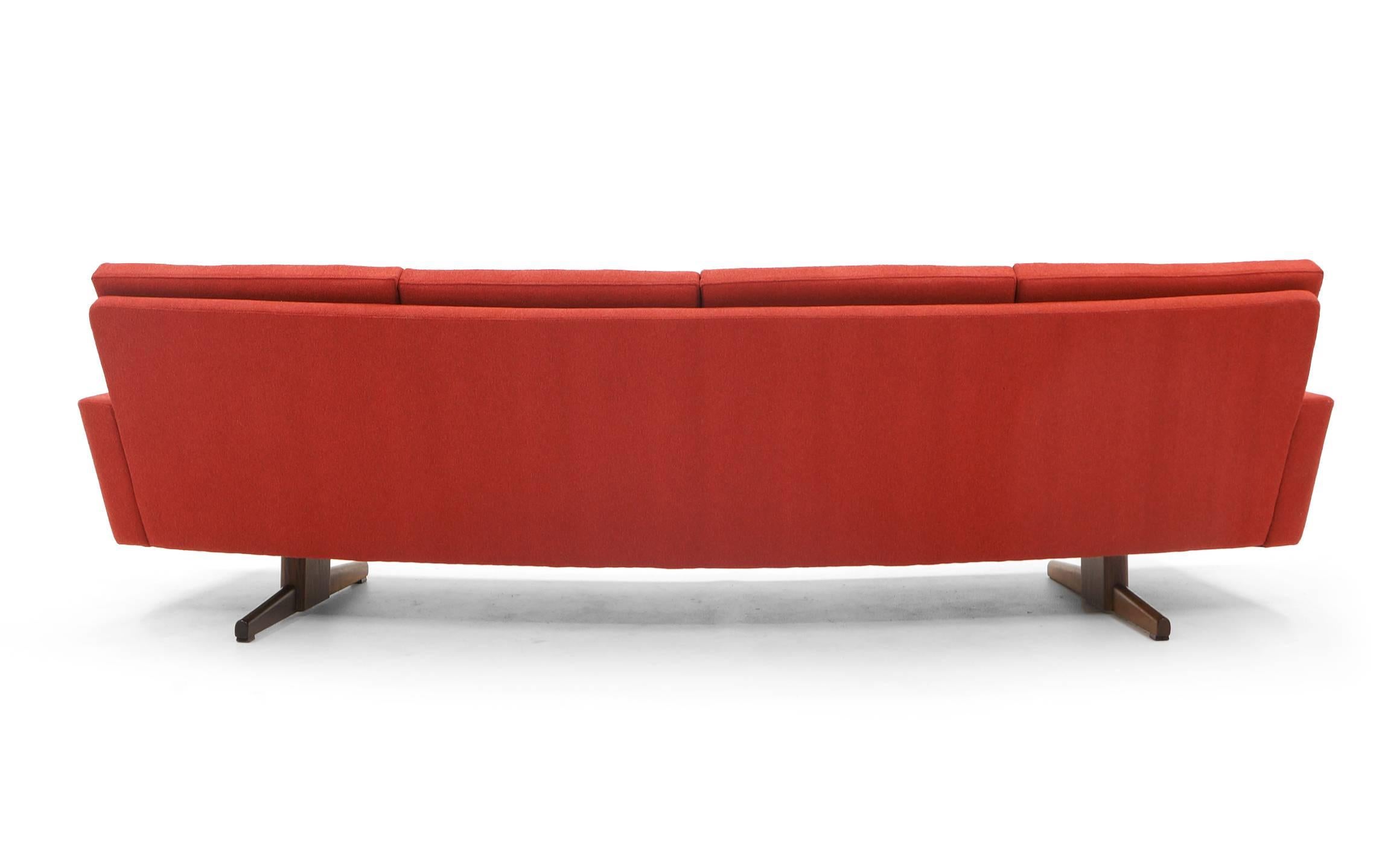 Mid-20th Century Curved Sofa by Frederick Kayser Restored Redone in Rich Red Knoll Cuddle Cloth