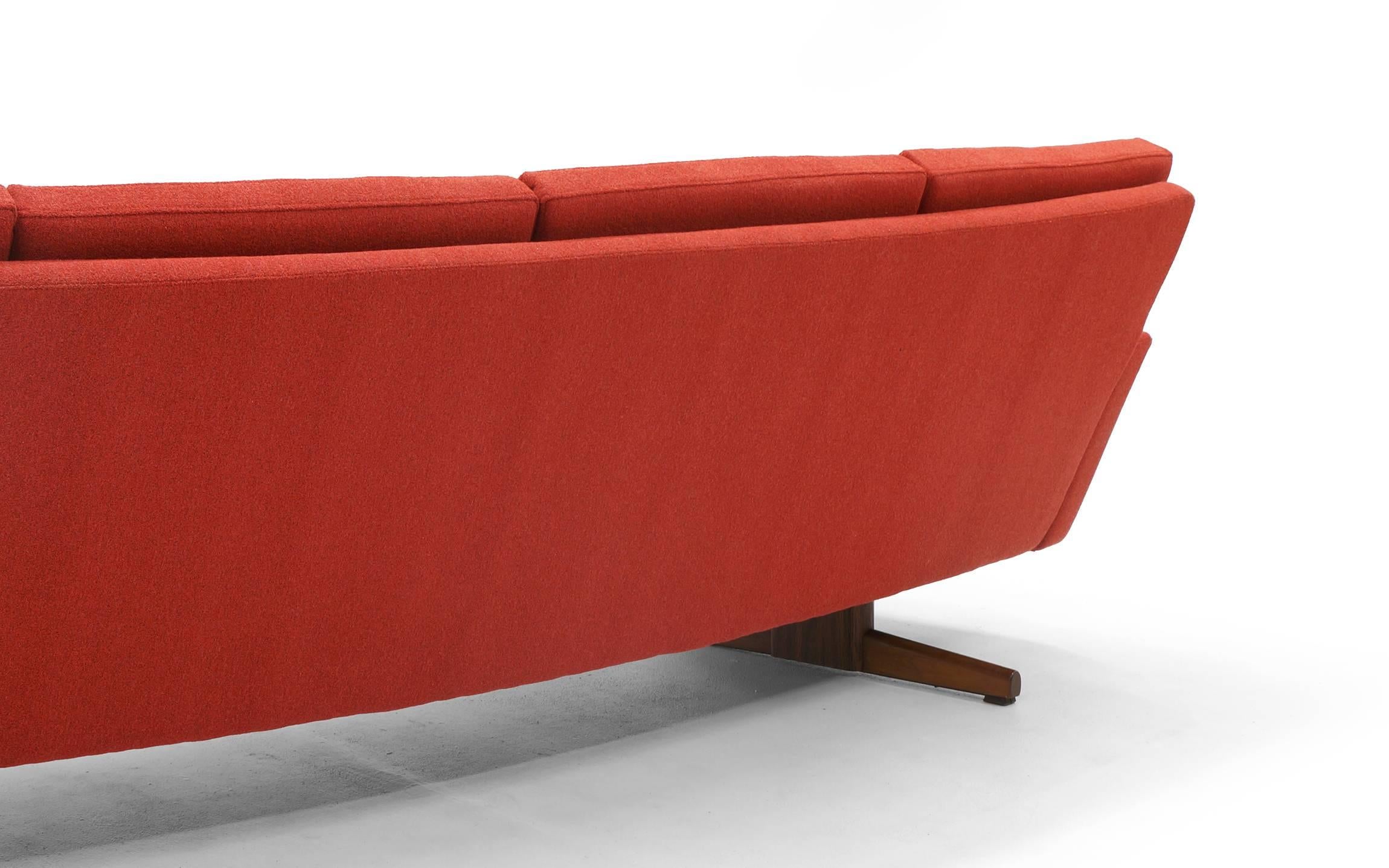 Upholstery Curved Sofa by Frederick Kayser Restored Redone in Rich Red Knoll Cuddle Cloth