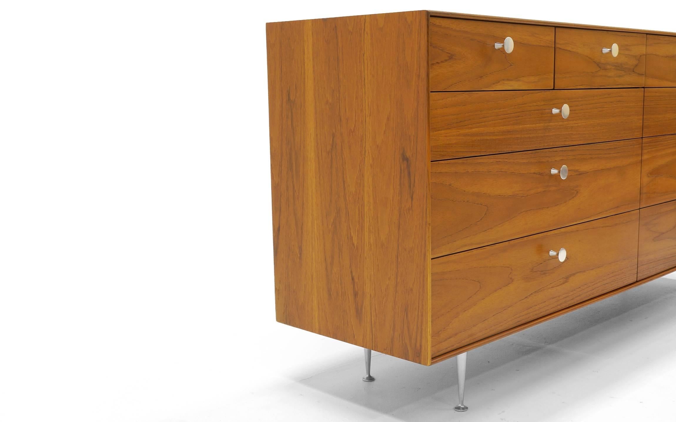 Aluminum Thin Edge Ten-Drawer Walnut Dresser by George Nelson, Excellent Condition