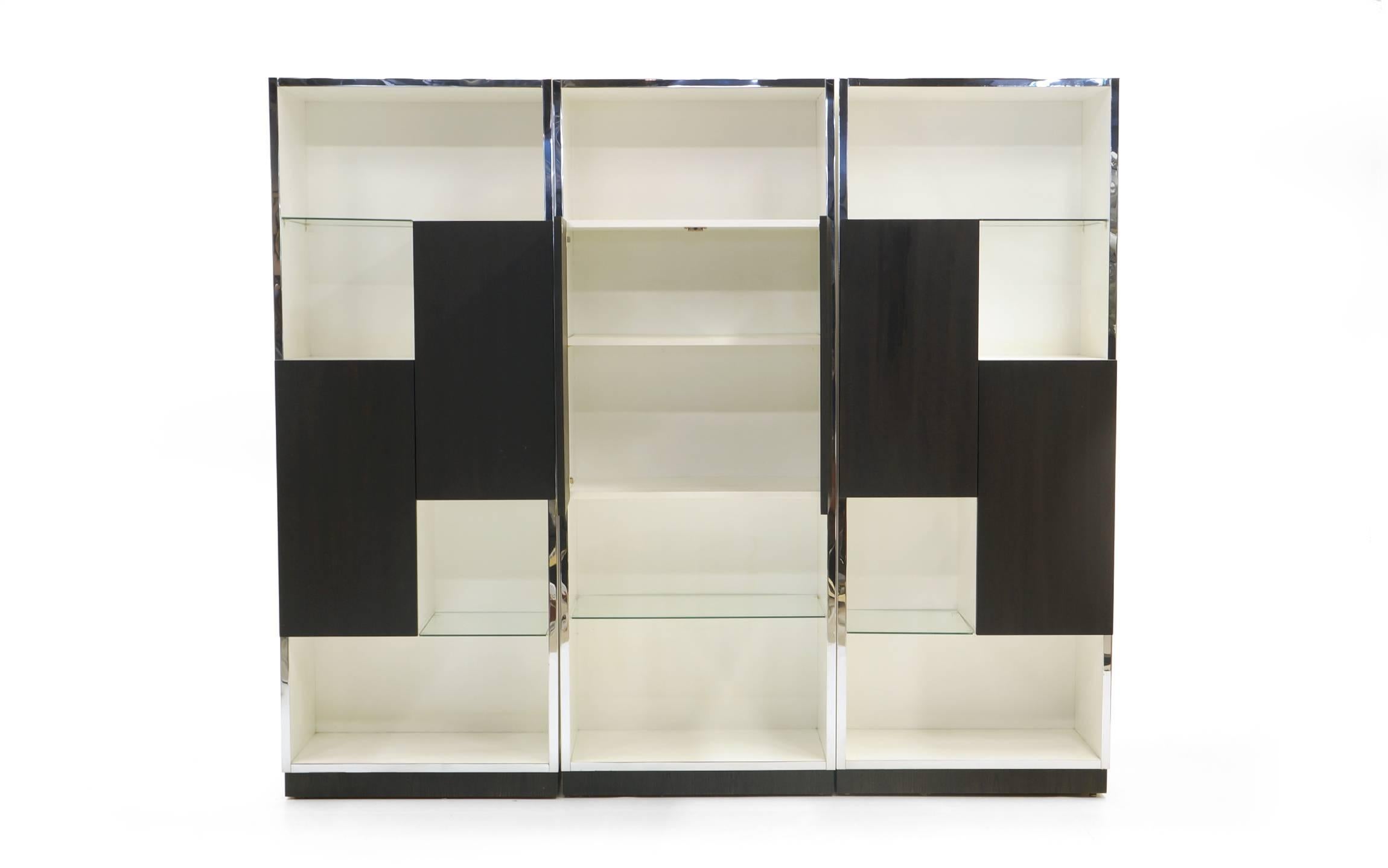 Ebonized Milo Baughman Three-Piece Freestanding Storage Cabinet