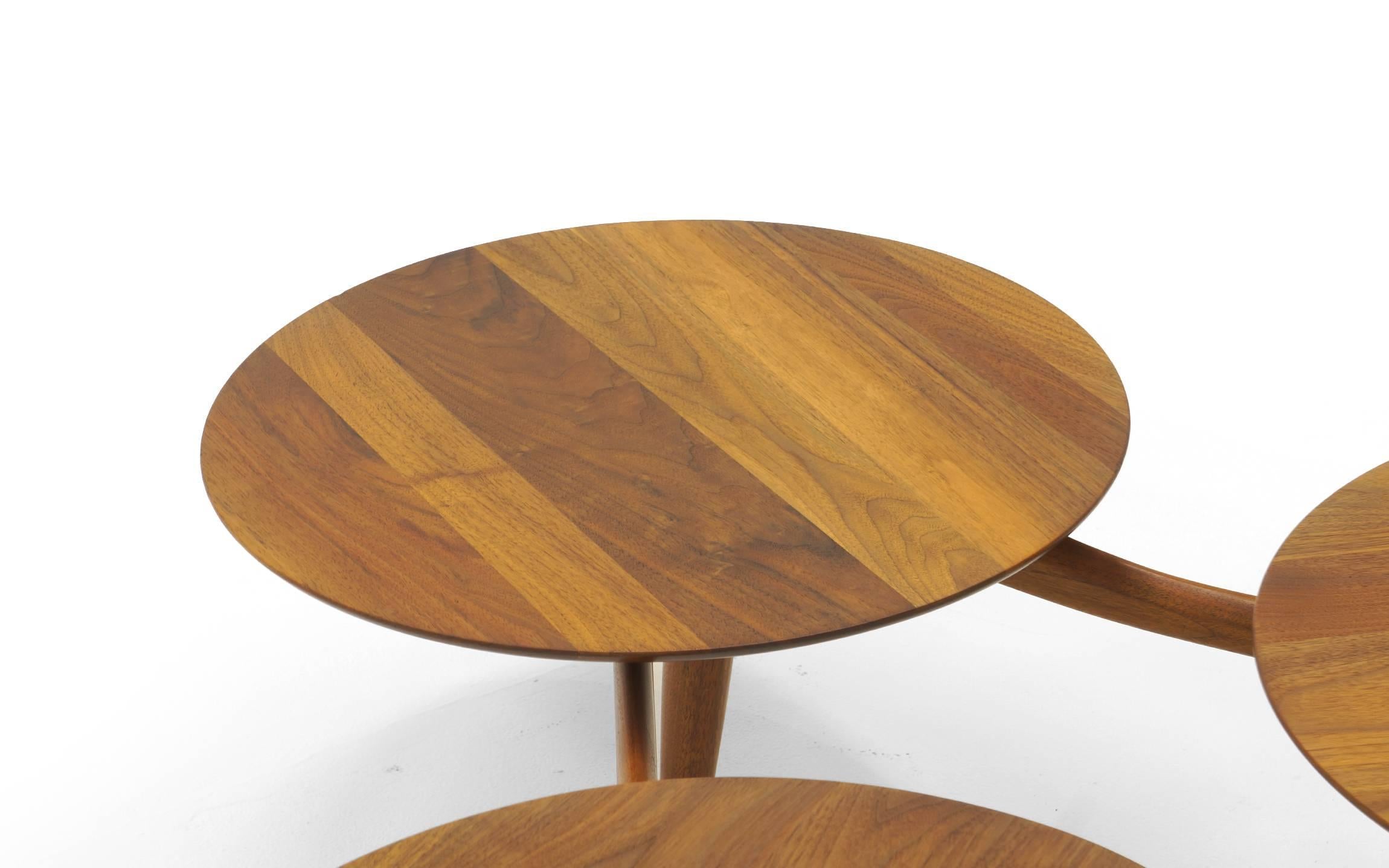 Scandinavian Modern Danish Modern Teak Coffee Table, Three Round Surfaces, Unique Design