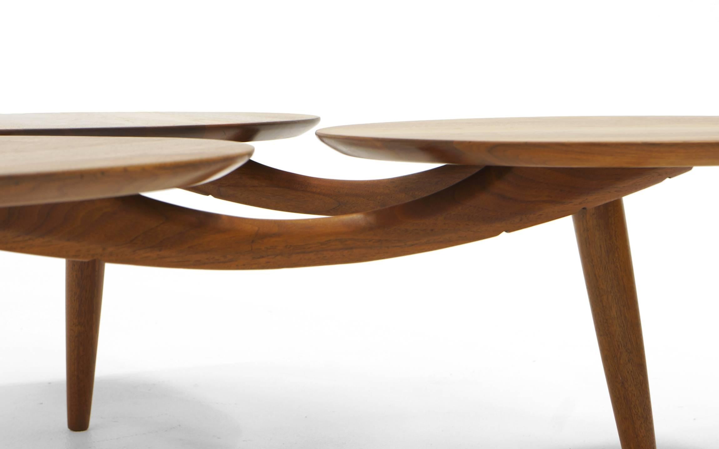 Mid-20th Century Danish Modern Teak Coffee Table, Three Round Surfaces, Unique Design