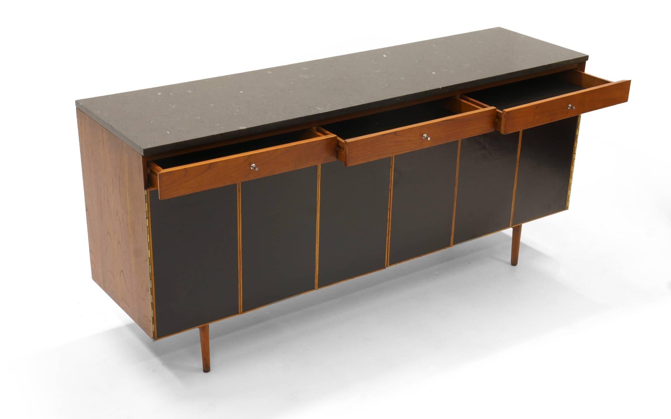 Mid-Century Modern Paul McCobb Credenza or Sideboard, Walnut with Original Marble Top