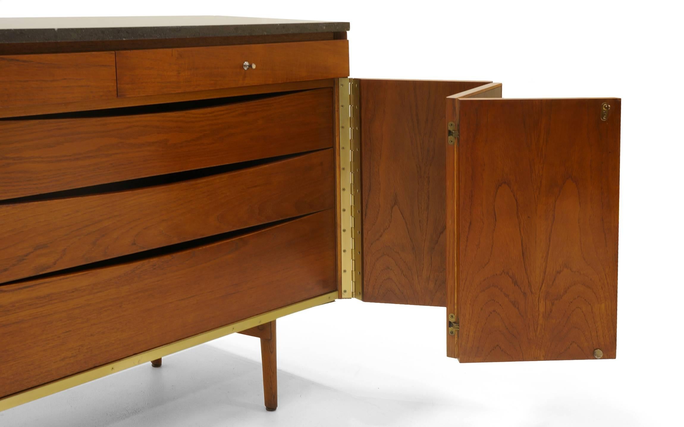 Mid-20th Century Paul McCobb Credenza or Sideboard, Walnut with Original Marble Top