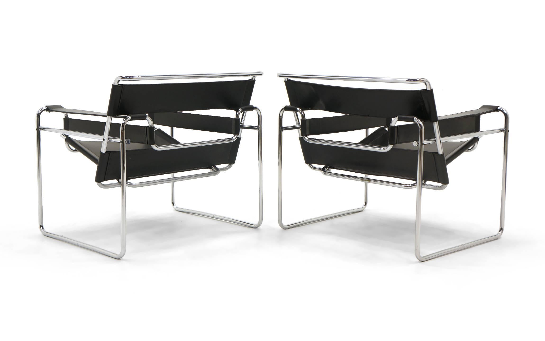 American Pair of Marcel Breuer Wassily Chairs by Knoll All Original Black Leather