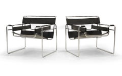 Pair of Marcel Breuer Wassily Chairs by Knoll All Original Black Leather