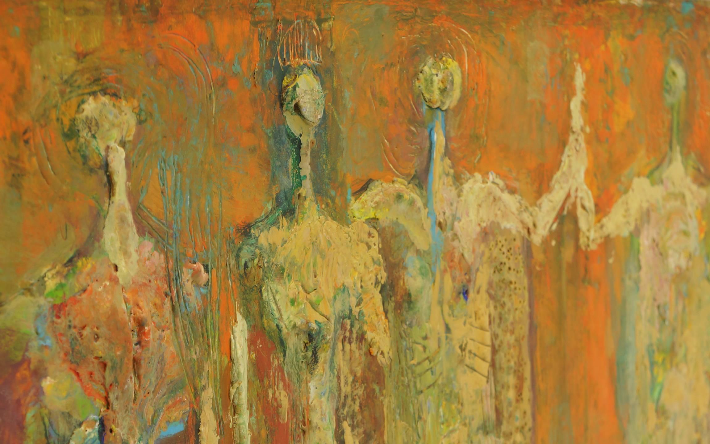 Mid-Century Modern Abstract Figural Painting by John Bashor, 1950s For Sale