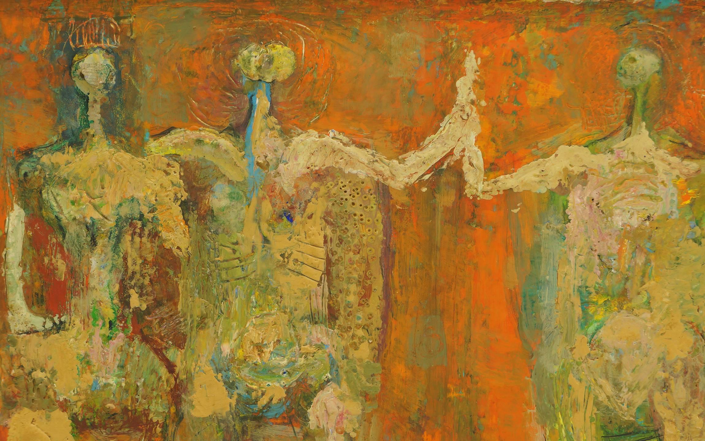 Abstract Figural Painting by John Bashor, 1950s In Excellent Condition For Sale In Kansas City, MO