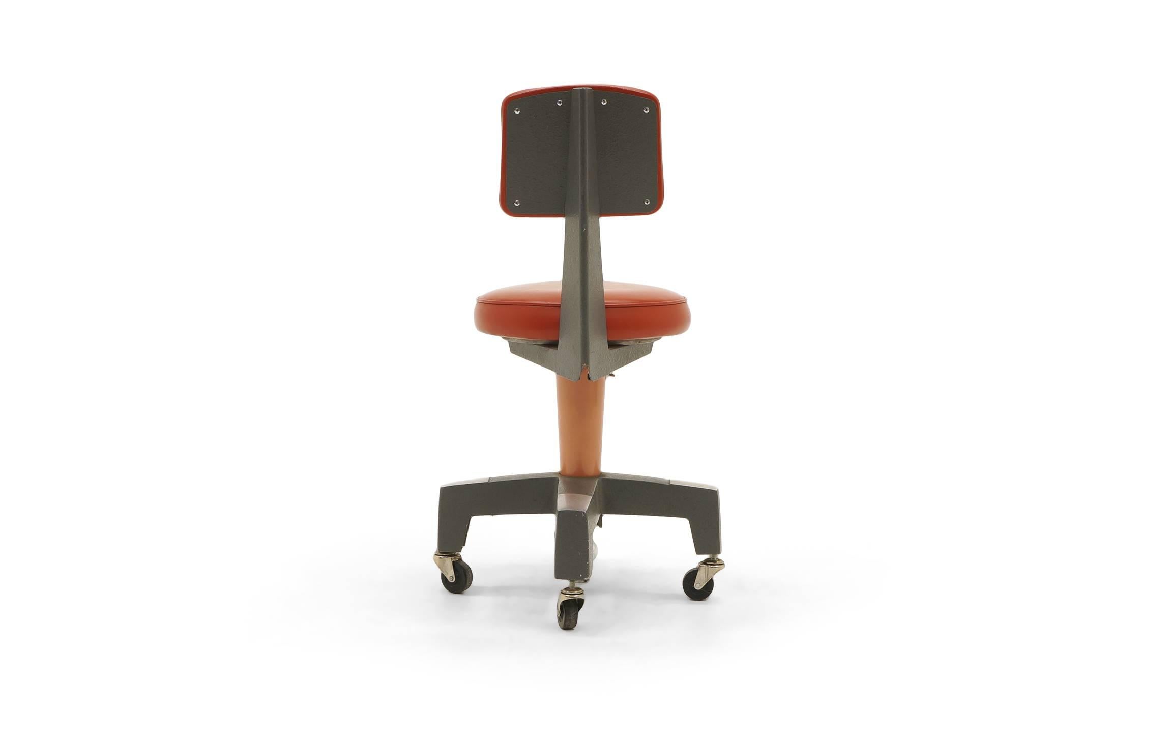 Industrial Design Swivel Chair on Casters by American Optical Corp Red Orange 2