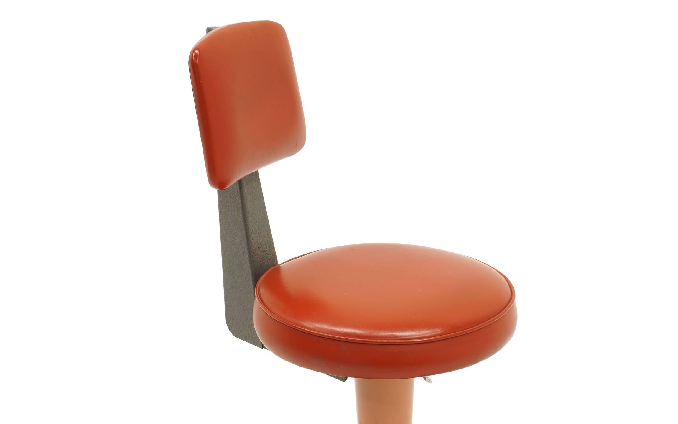 Mid-20th Century Industrial Design Swivel Chair on Casters by American Optical Corp Red Orange