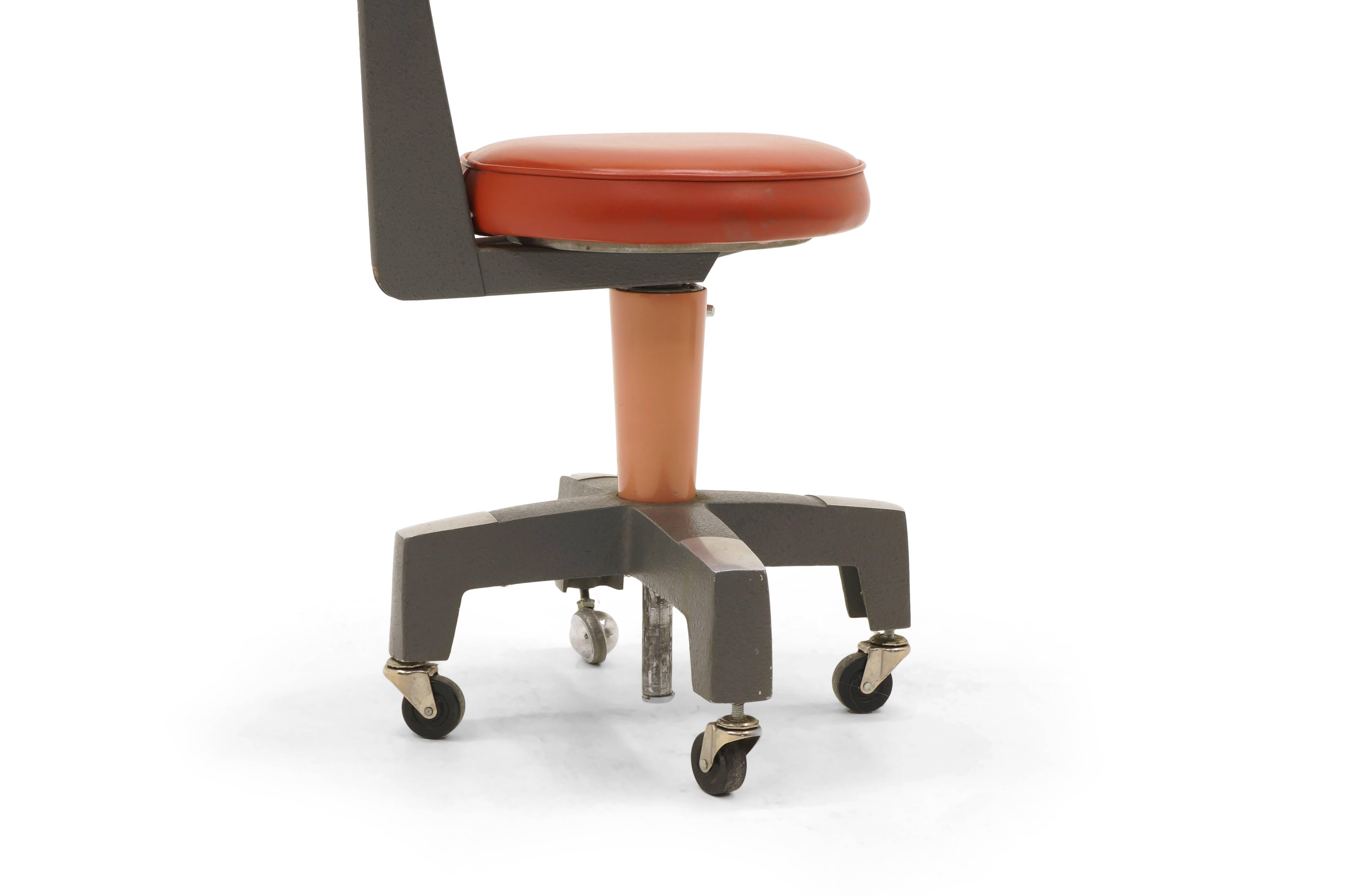 Industrial Design Swivel Chair on Casters by American Optical Corp Red Orange 1