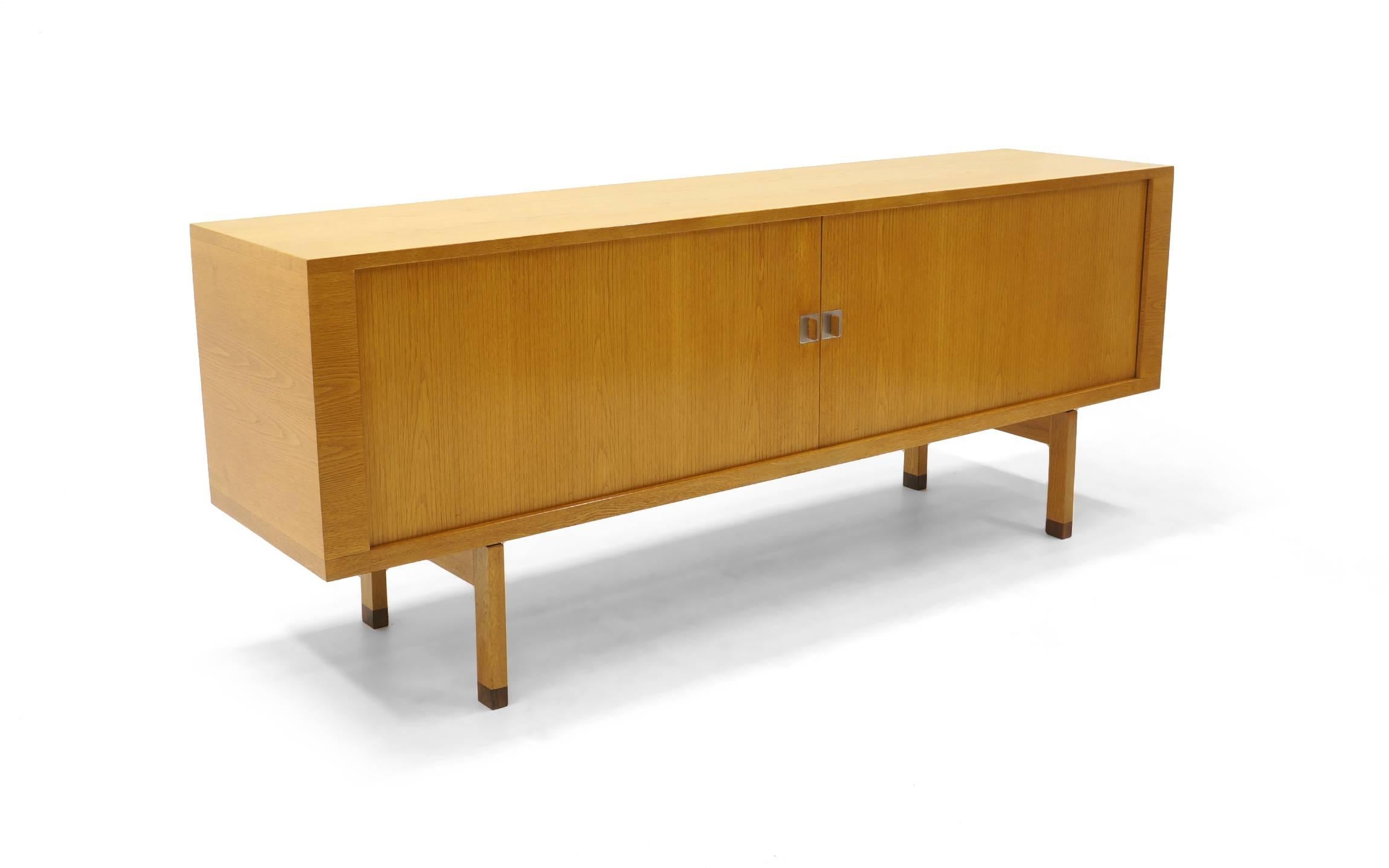 Hans Wegner president credenza. Disappearing tambour doors. Oak inside and out. Excellent example of this design.