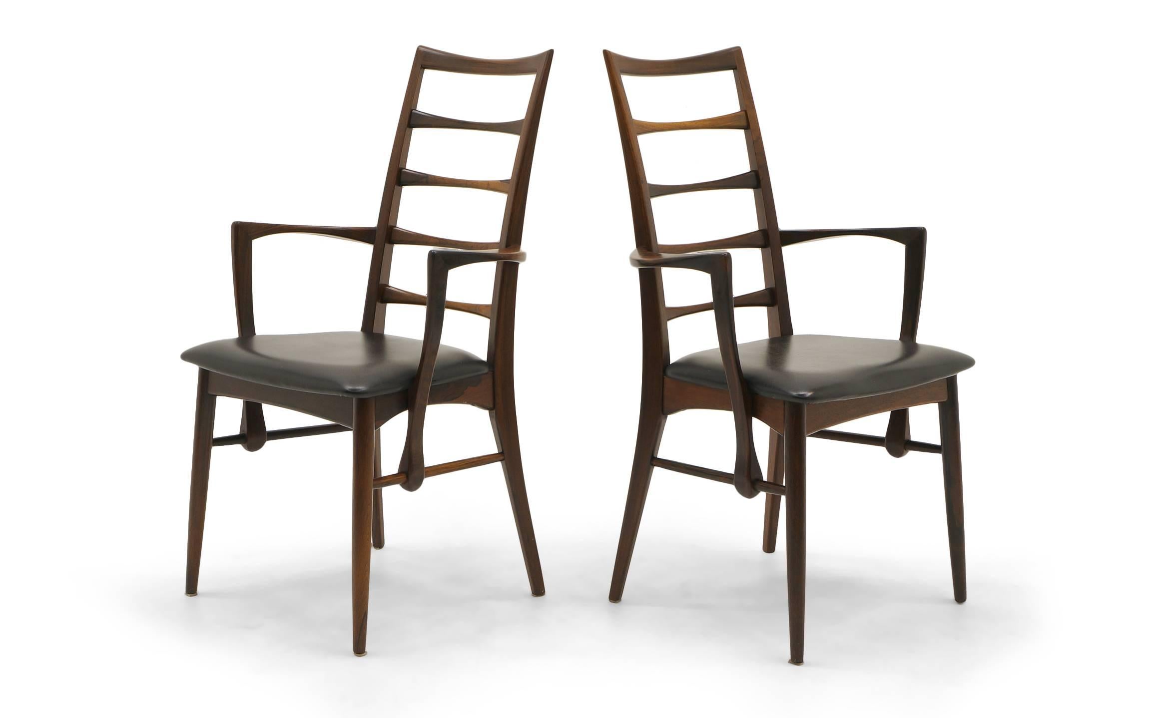 Scandinavian Modern 6 Rosewood Lis Dining Chairs by Niels Kofoed, Two with arms, Four armless