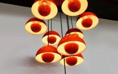 Verner Panton Light Fixture/Chandelier Made Up Ten Red Orange Flowerpot Lamps