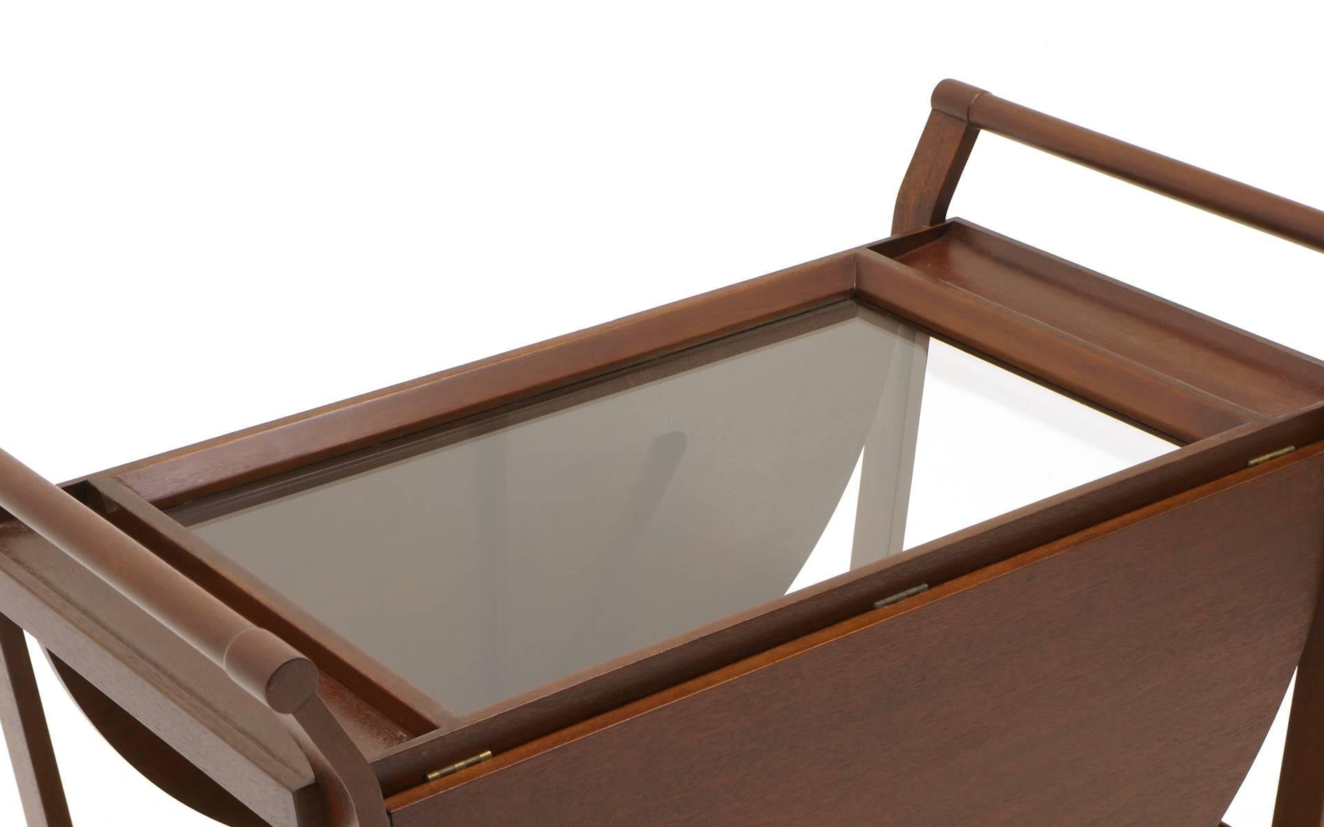 Mid-20th Century Serving or Bar Cart by Edward Wormley for Dunbar, Drop-Leaf with Removable Trays