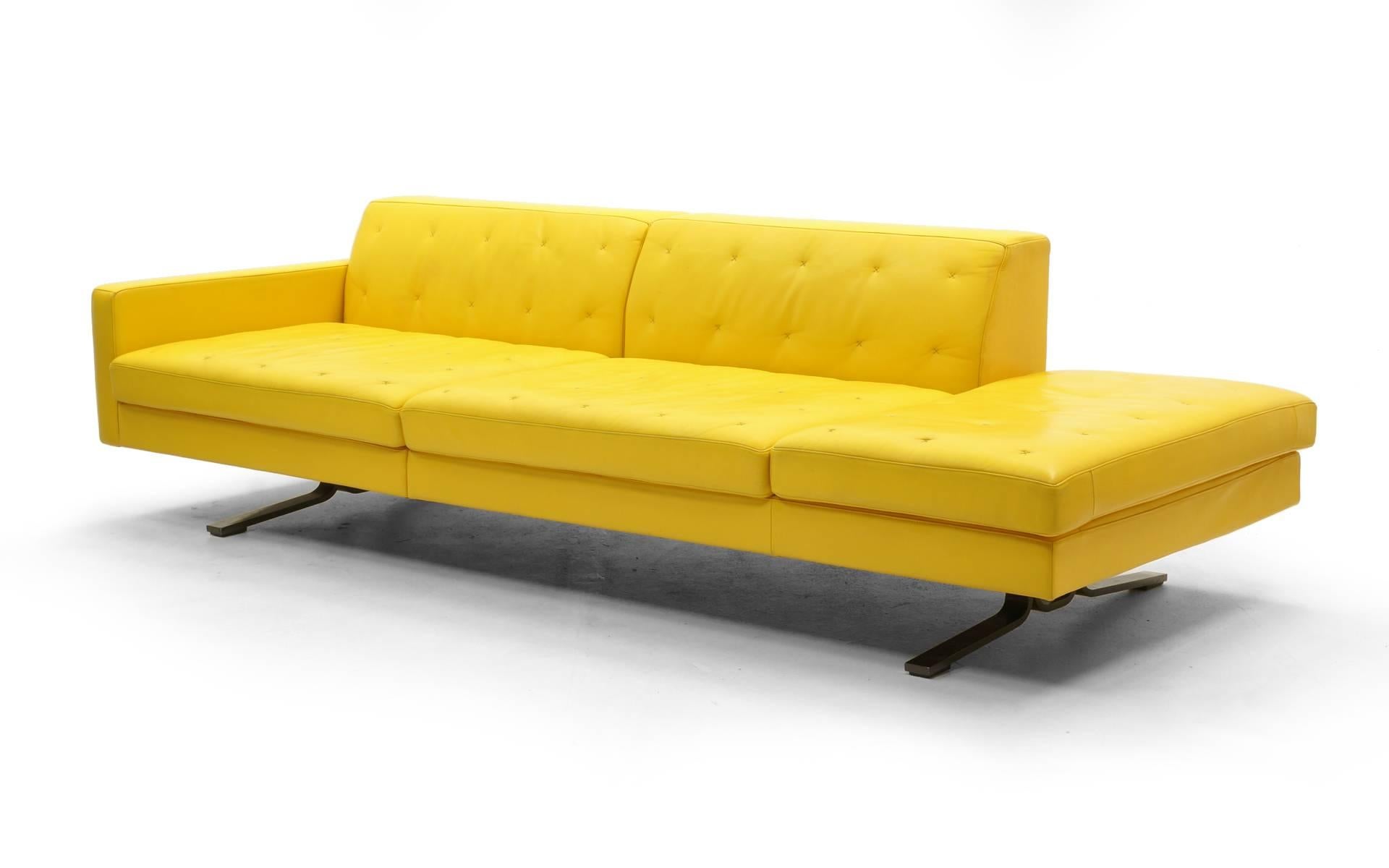 Bright yellow leather sofa designed by Jean-Marie Massaud for Poltrona Frau. Chromed, drawn steel frame. Very good condition.