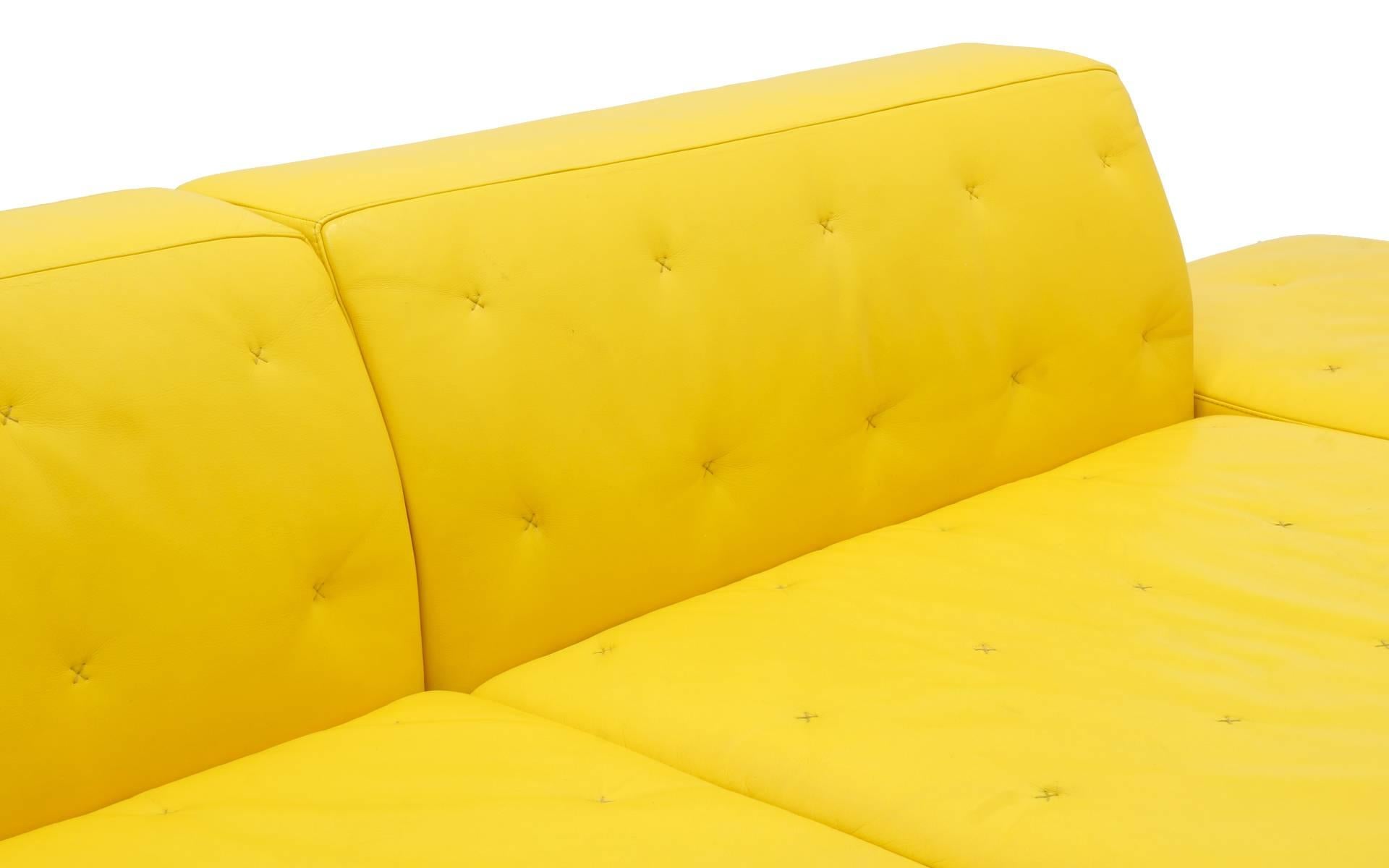 Modern Yellow Leather Sofa by Jean-Marie Massaud for Poltrona Frau One Arm, Beautiful