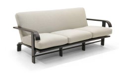 Dreisitziges Sofa von Russell Wright mit schwarzem Gestell und hellgrau-silbernem Stoff