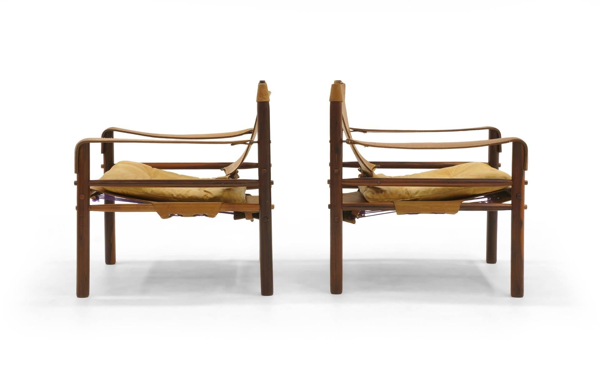Scandinavian Modern Pair of Sirocco Safari Lounge Chairs by Arne Novell, Rosewood and Leather