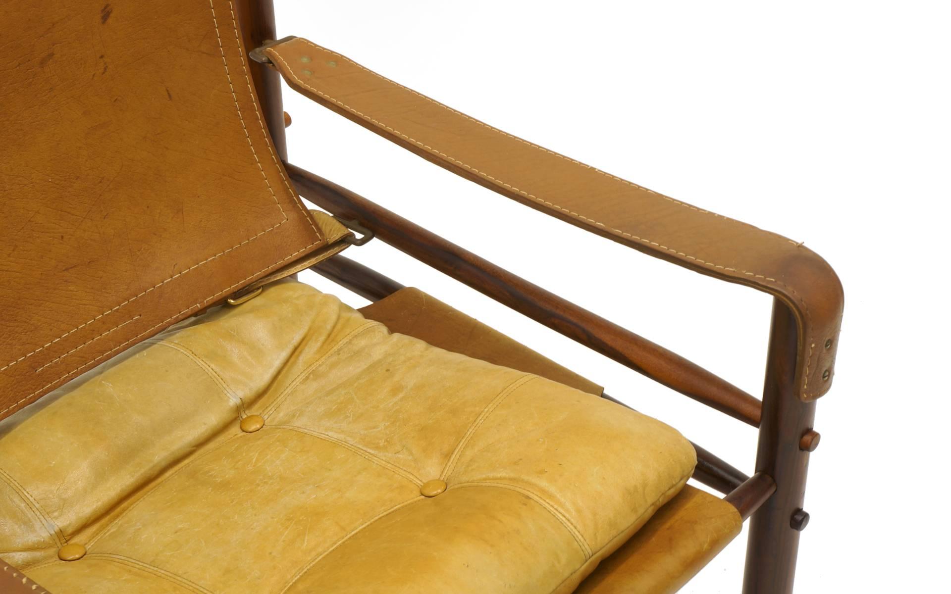 Pair of Sirocco Safari Lounge Chairs by Arne Novell, Rosewood and Leather 1