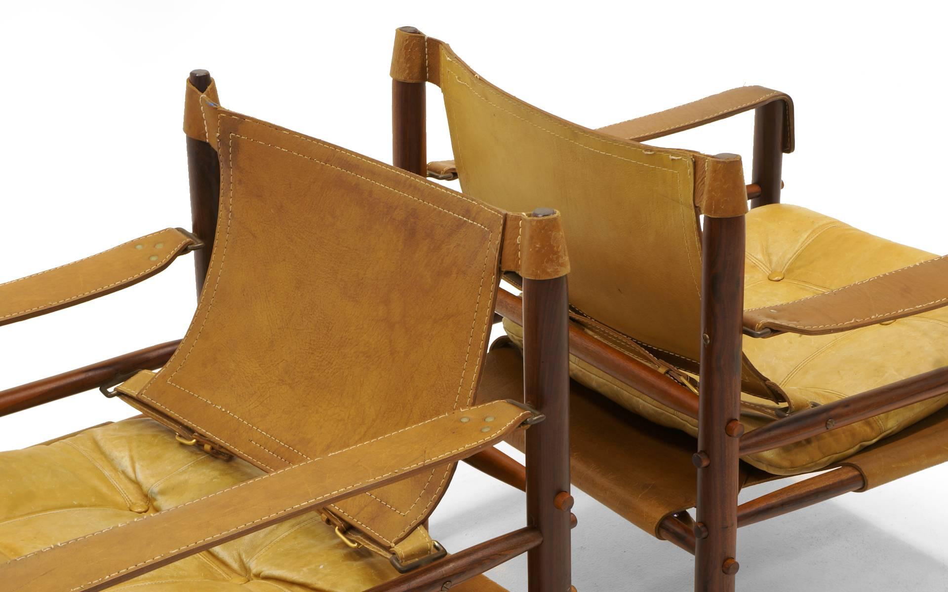 Pair of Sirocco Safari Lounge Chairs by Arne Novell, Rosewood and Leather 3