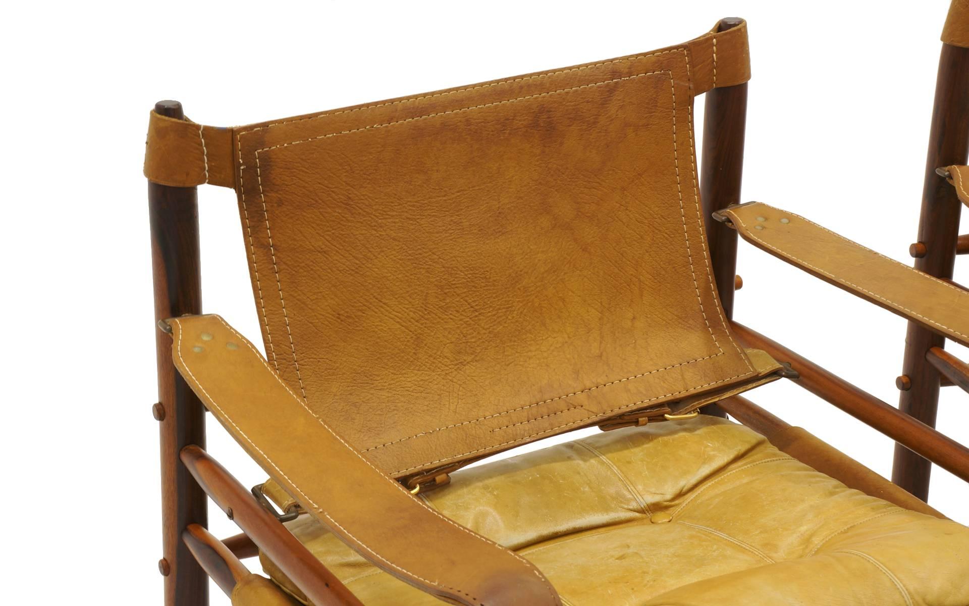 Mid-20th Century Pair of Sirocco Safari Lounge Chairs by Arne Novell, Rosewood and Leather