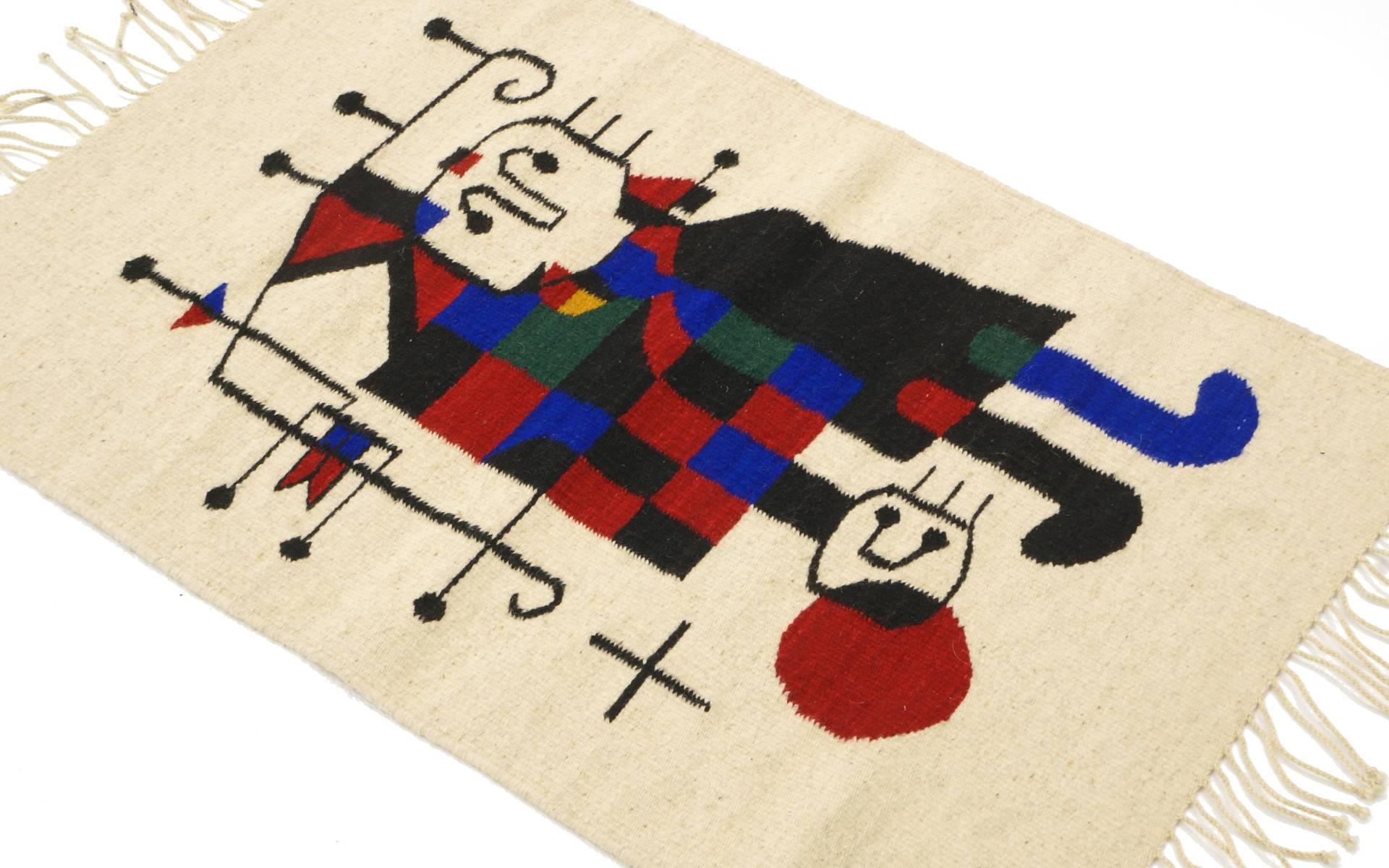 1960s wall hanging tapestry in the style of Joan Miro. Excellent condition.
