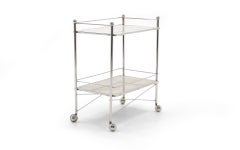 1960s Serving or Bar Cart, Chrome with White Marble Shelves on Casters