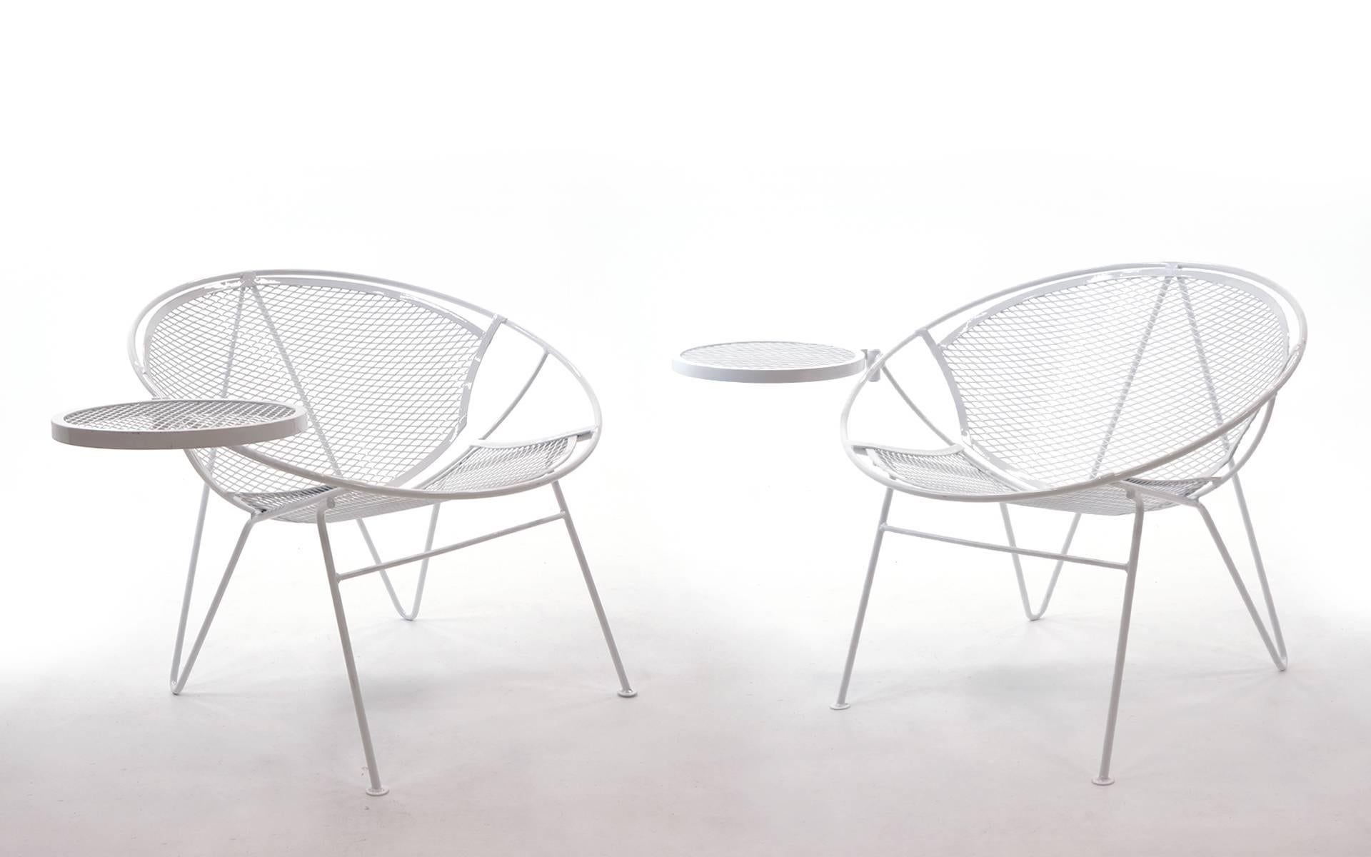 We have ten of these sets. A set consists of a chair, detachable footrest, and side table. This design is the best combination of style and comfort in outdoor seating. Very rare hairpin leg version of the the Maurizio Tempistini design John