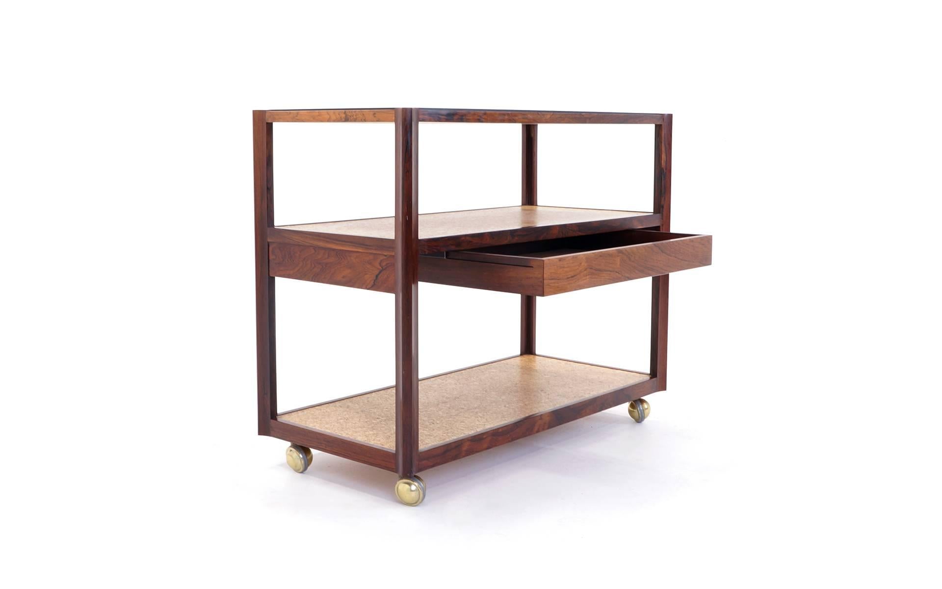 Mid-Century Modern Edward Wormley for Dunbar Bar Cart with Slate Top and Cork Shelves