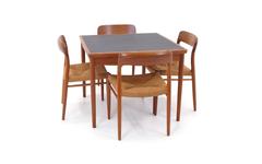 Danish Game/Dining Table with Four Chairs and Reversible Teak and Leather Top