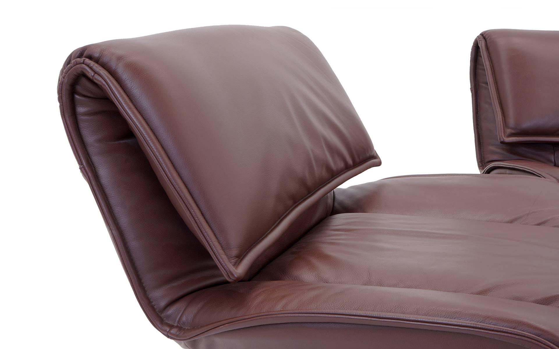 Lacquered Vico Magistretti for Cassina Veranda Three Seat Modular Sofa in Brown Leather