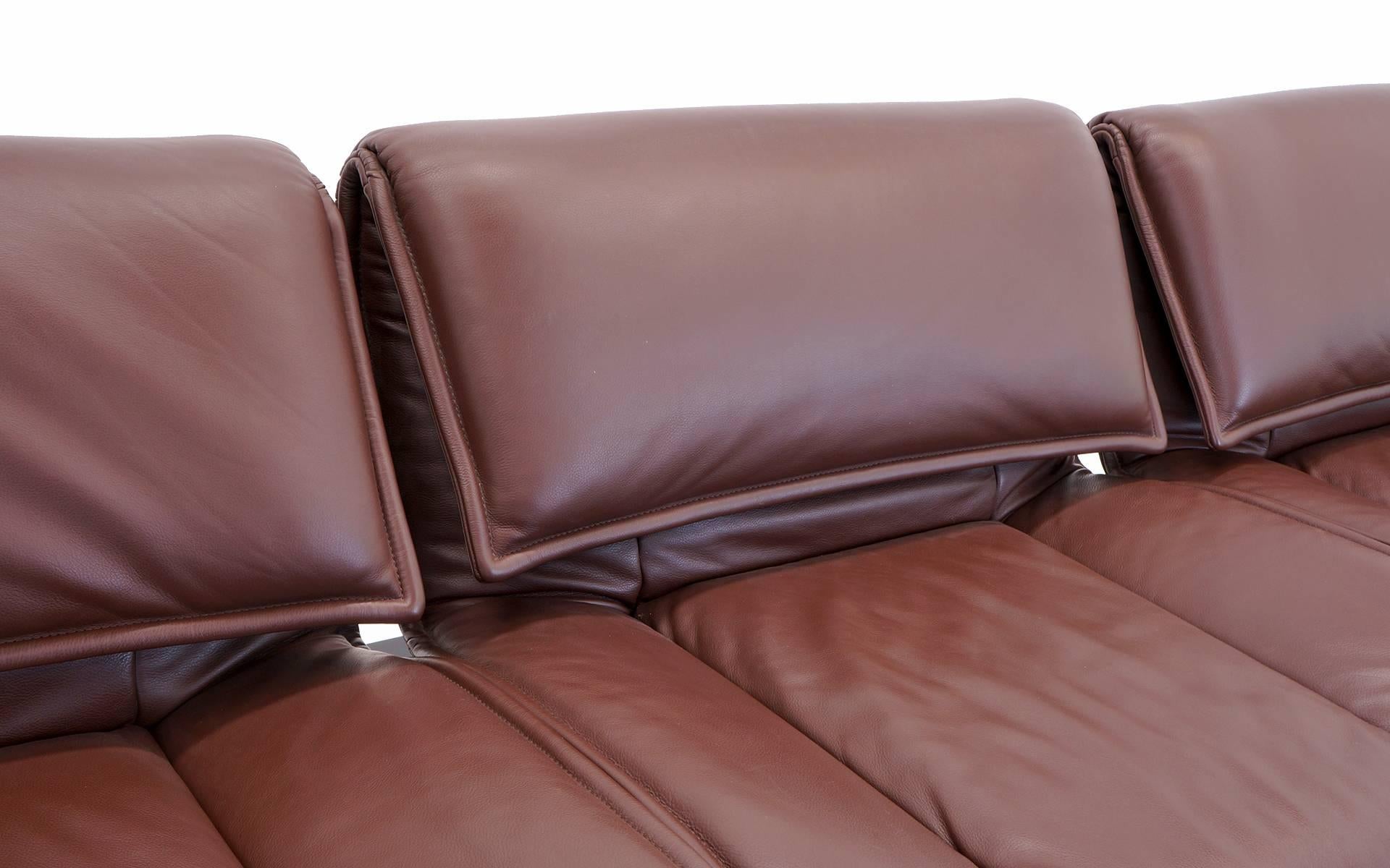 Italian Vico Magistretti for Cassina Veranda Three Seat Modular Sofa in Brown Leather