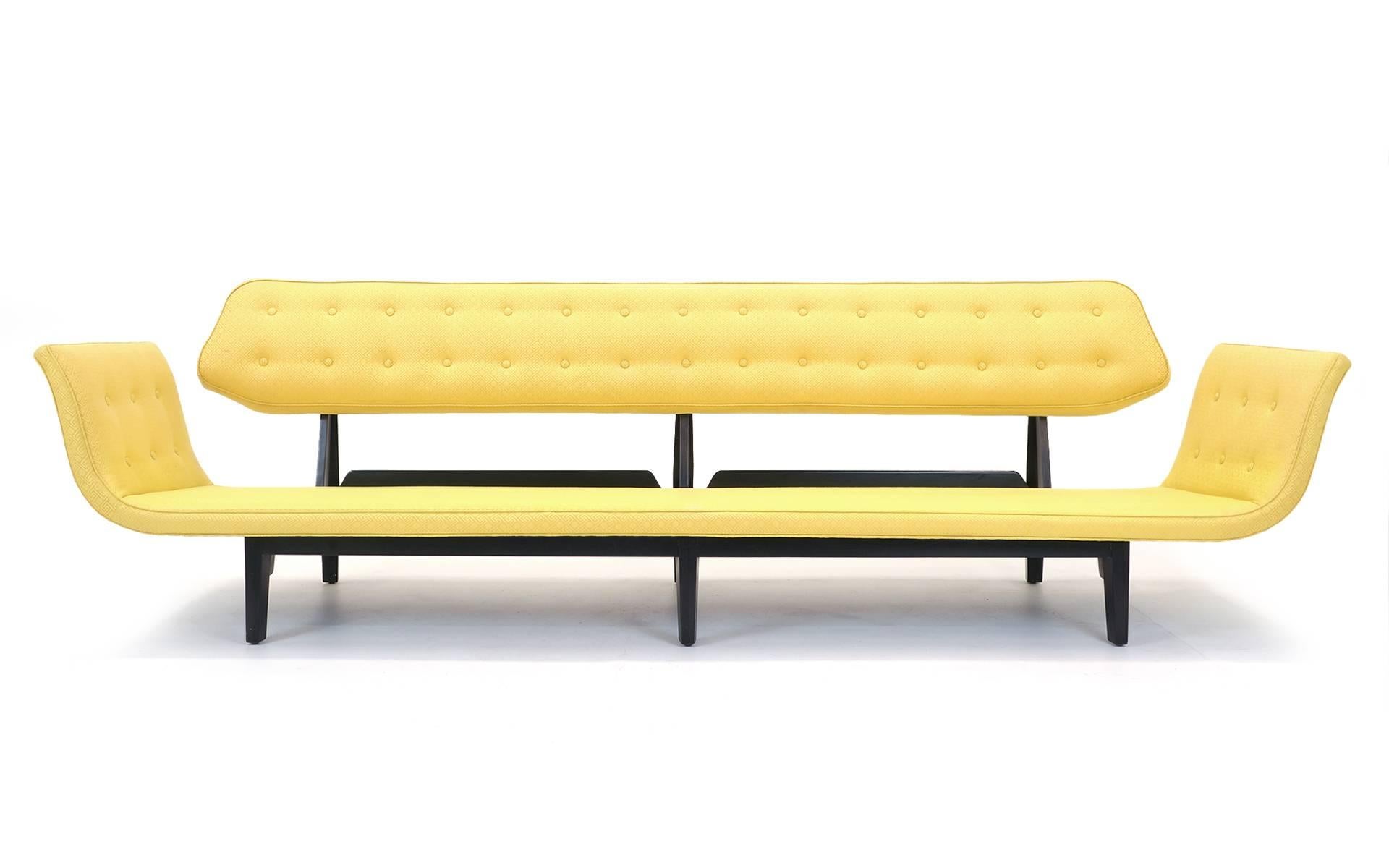 Rare, all original example of Edward Wormley's finest sofa design, La Gondola. The beautifully faceted and tapered wood frame retains its original finish and is in excellent condition. Structurally outstanding with no repairs. The fabric is original