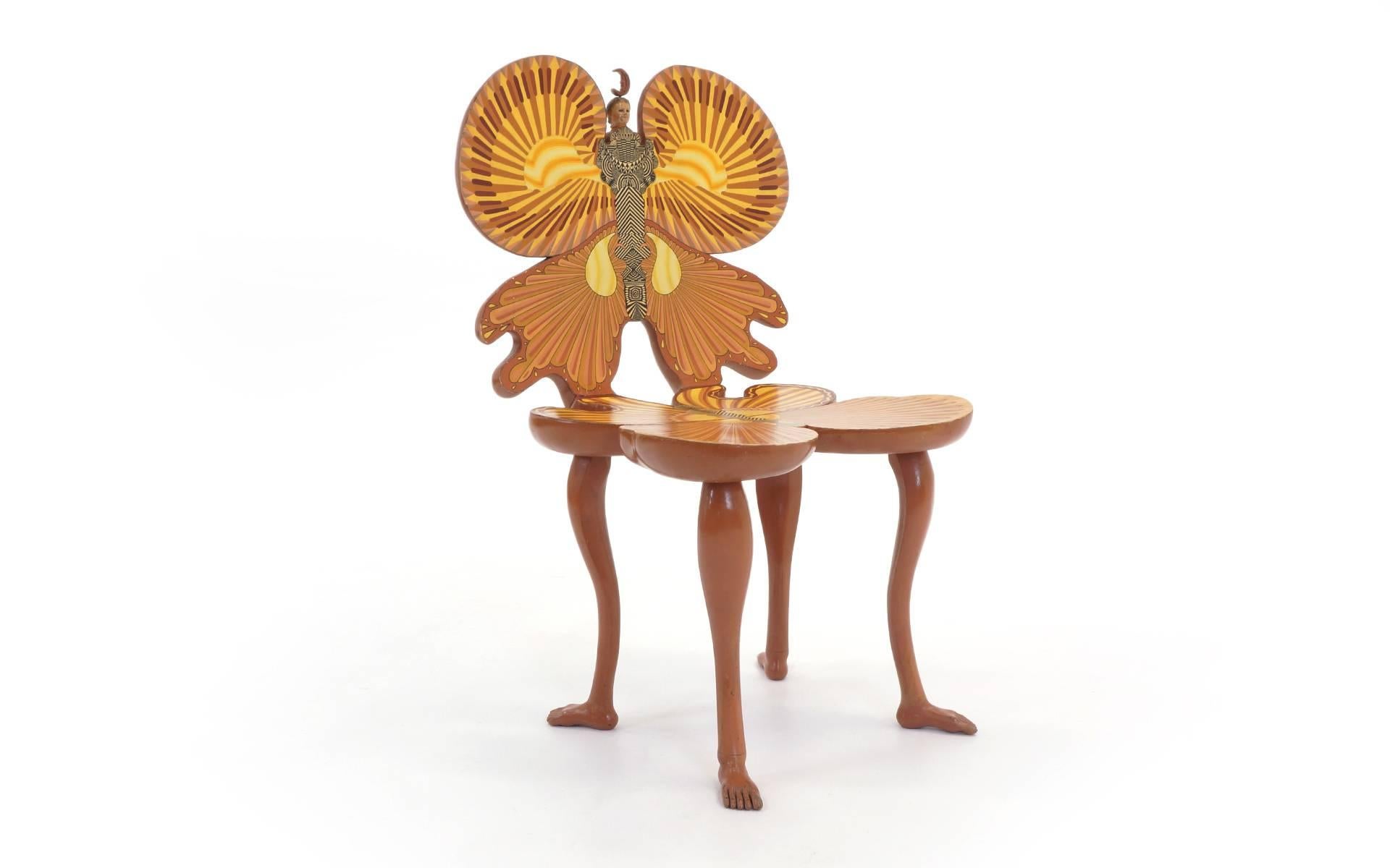 Pedro Friedeberg butterfly chair, 1983, Mexico City. Hand-painted with appropriated ornaments. Signed.