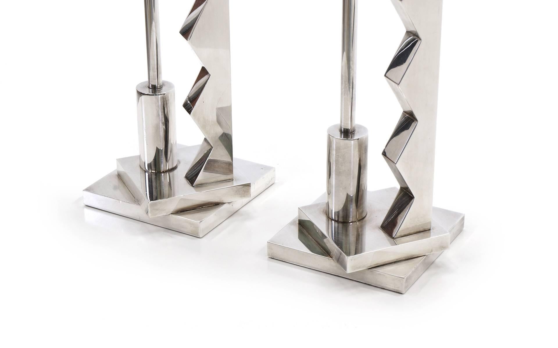 Plated Pair of Ettore Sottsass Silver Candlesticks for Swid Powell and Reed and Barton For Sale