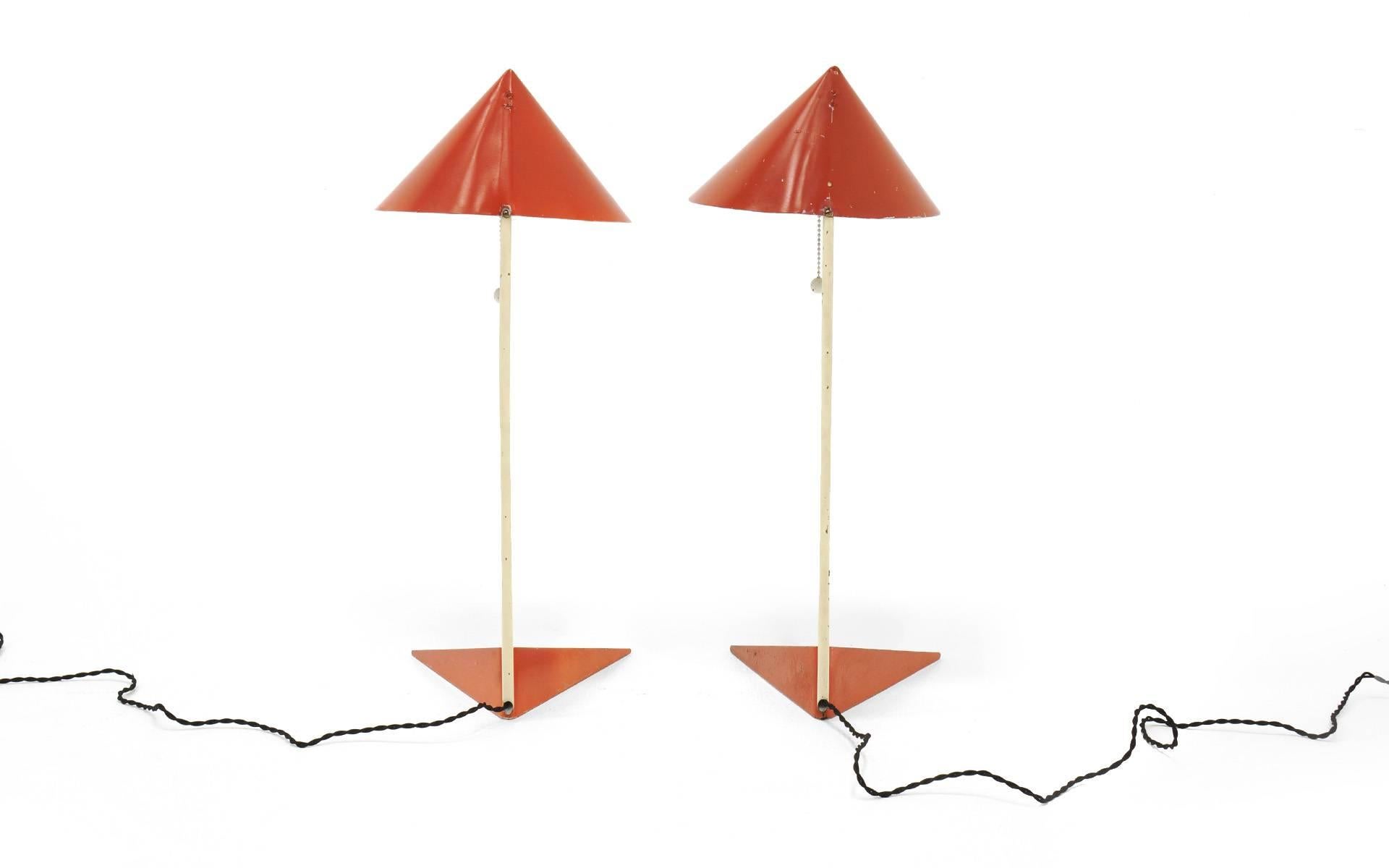 Enameled Great Pair of Table Lamps by Svend Aage Holm Sorensen, Denmark, 1950 For Sale