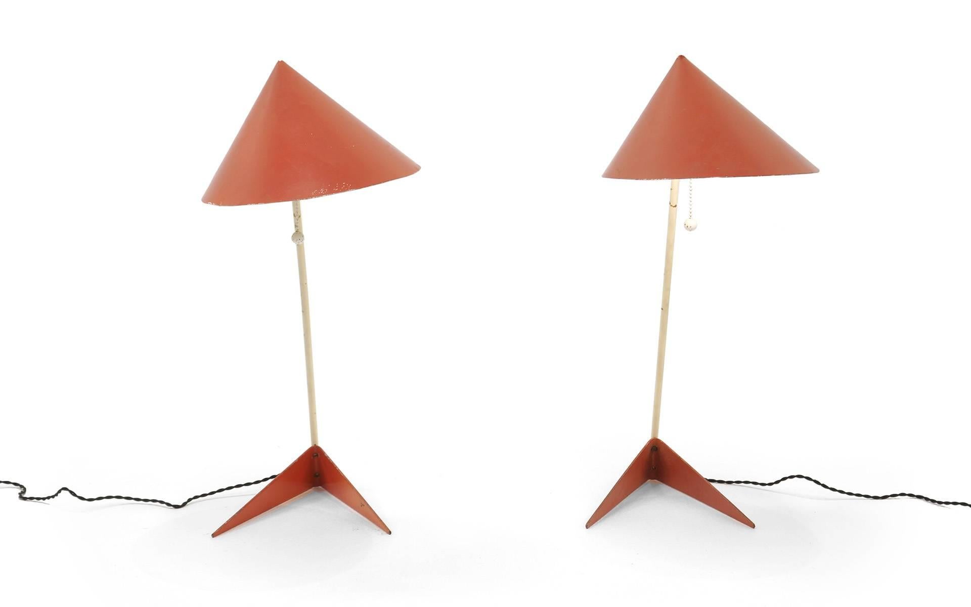 Exceptional pair of table lamps designed by Svend Aage Holm Sorensen. These are completely original with attractive wear.