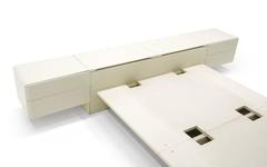 Queen Ivory Platform Bed with Attached Nightstands & Headboard Storage, Rougier