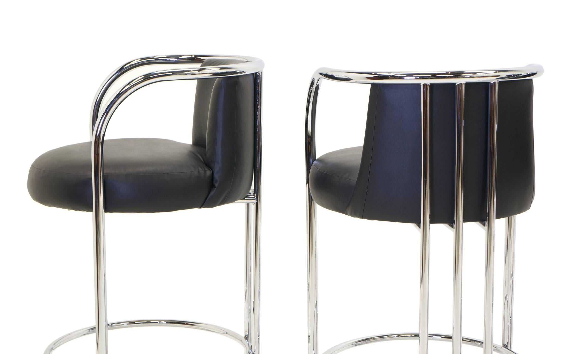 Milo Baughman for Thayer Coggin Chrome and Black Bar Stools, Five Total, Signed 1