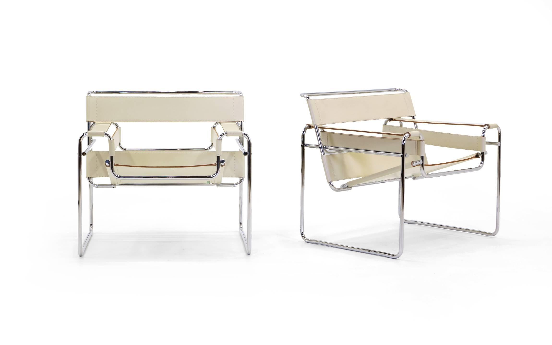 Mid-Century Modern Set of Four Marcel Breuer Wassily Chairs for Knoll, Ivory Leather